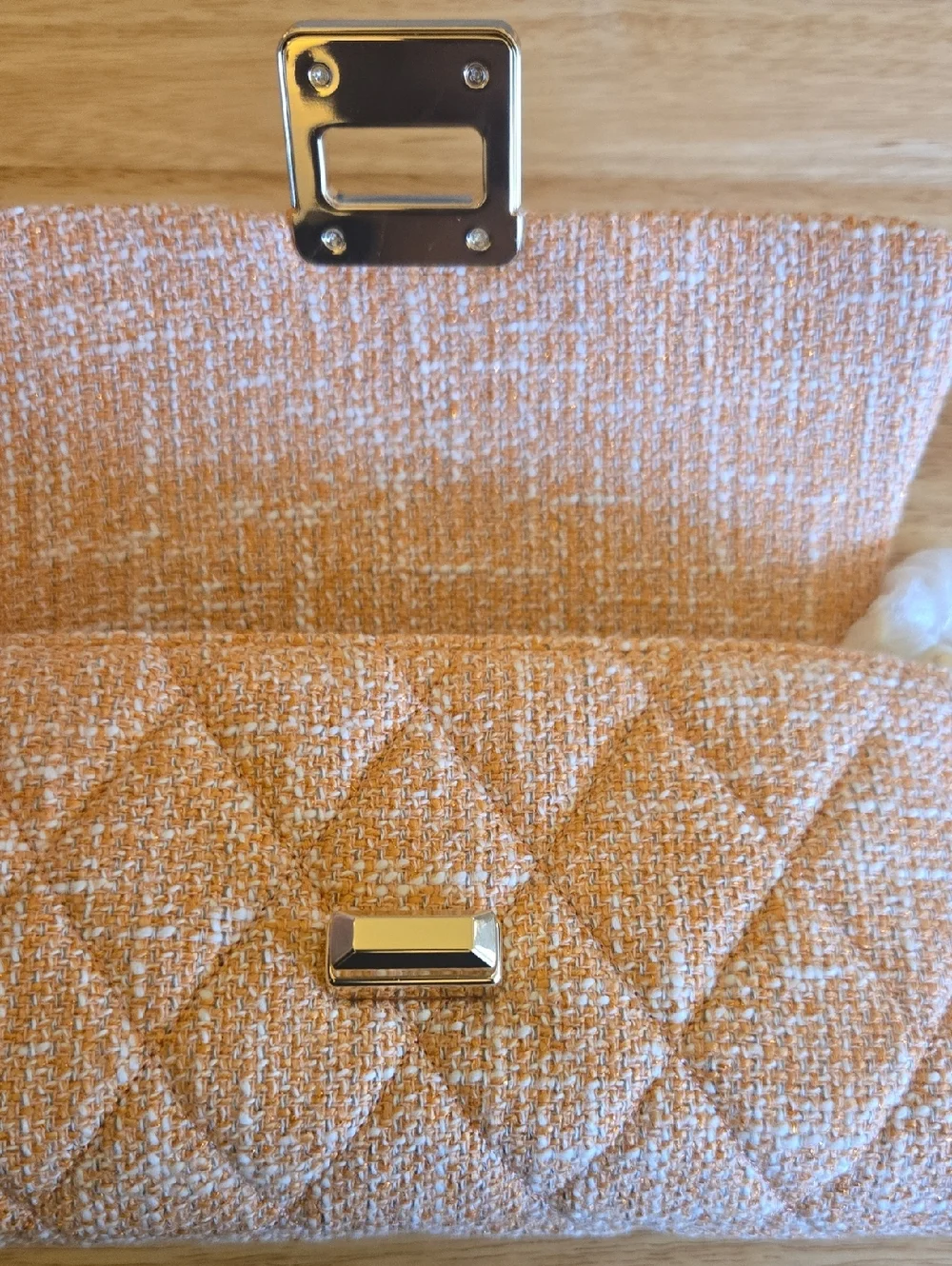 Kate Spade Carey Quilted Peach Tweed Wallet On Chain